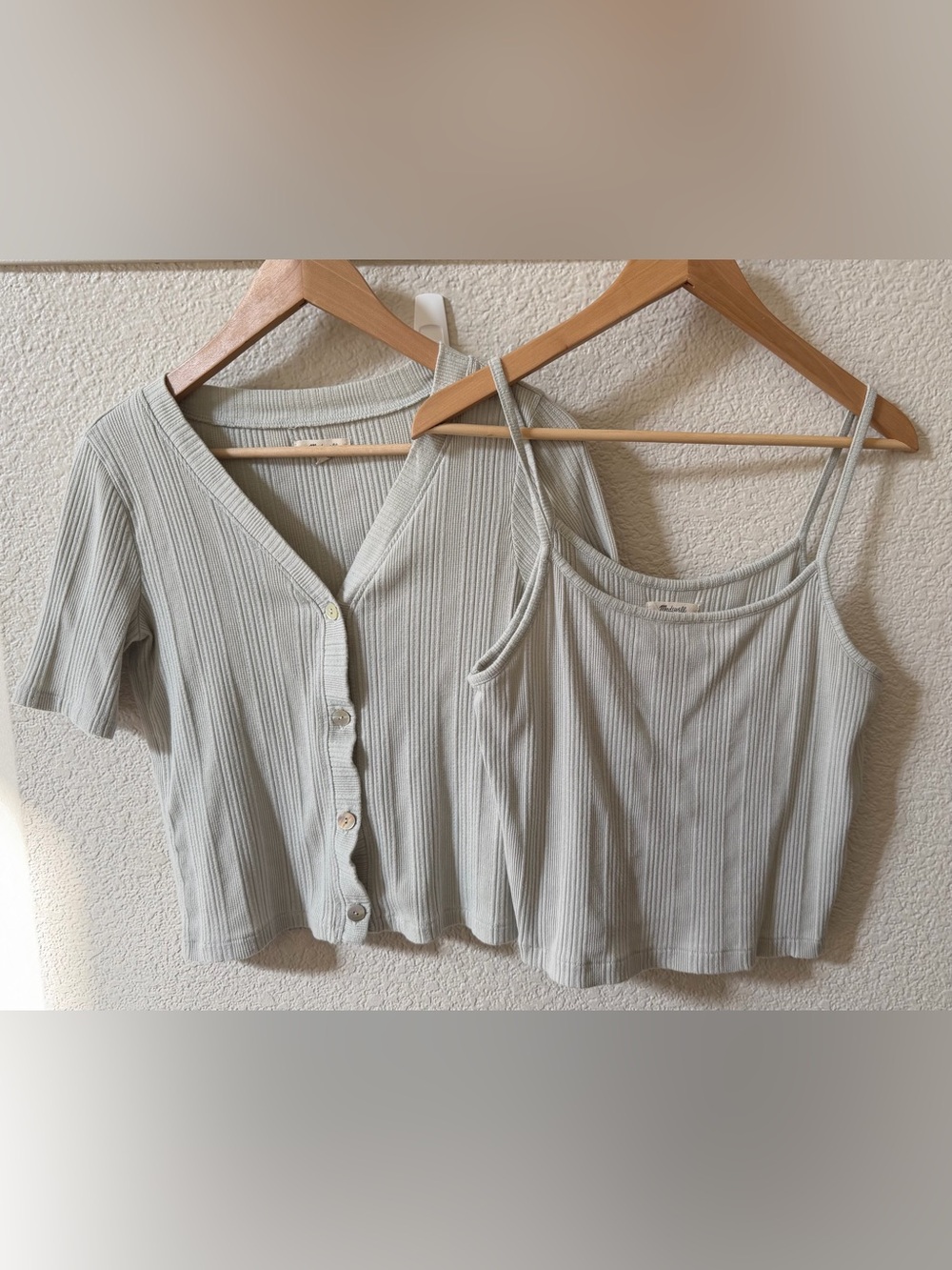 Madewell Women's Size Medium Pointelle Cardigan Twin Set Ashen Sage -tiny flaw